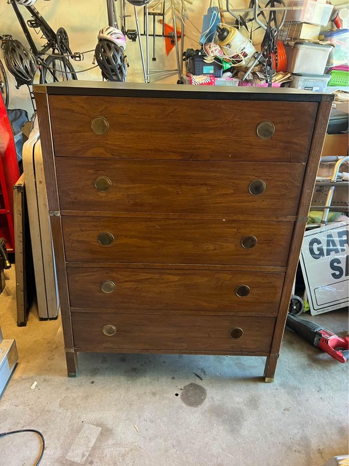 Mid Century American of Martinsville Campaign Style 5 Drawer Dresser one of great finds