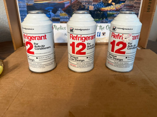 3  interdynamics R12 Refrigerant 12oz cans. New Old Stock. freon R-12